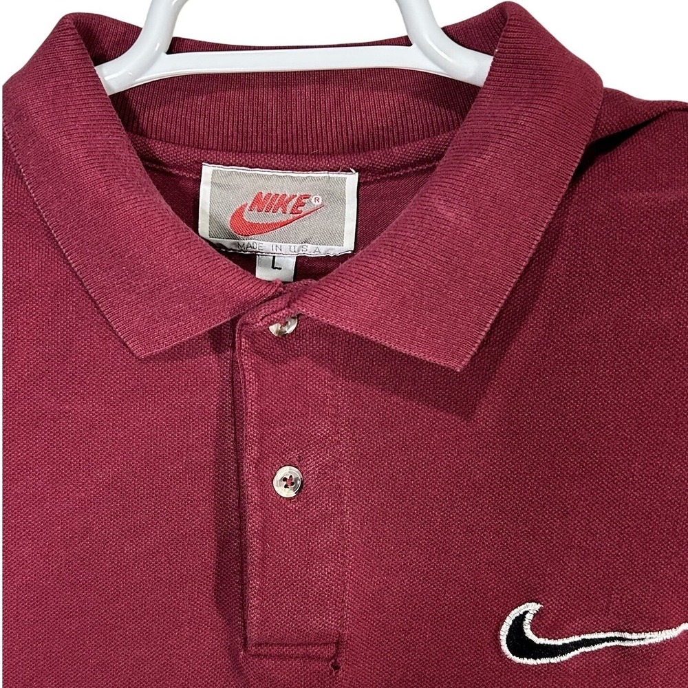 Nike Polo Shirt Large L Burgundy Made In USA 1970s‎ 1980s Vintage Single Stitch